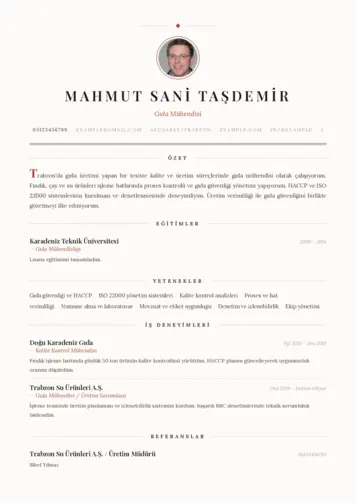 Gıda Mühendisi CV Örnekleri cv indir